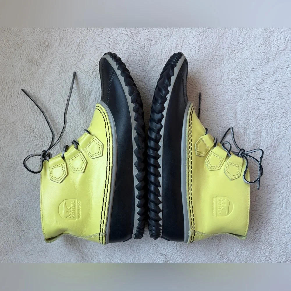 Sorel Out And About Yellow and Black Winter or Rain Boots Women Size 9